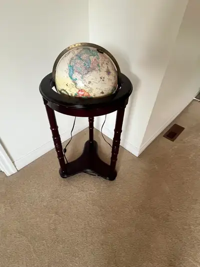 Standing Globe with light inside Light Yellow Globe, darkwood stand, with light bulb inside, French
