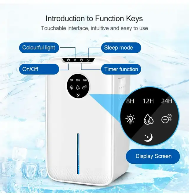 1L/Day Small Dehumidifier with LED Display, Timer, 2.5L Water Ta in Home Décor & Accents in Ottawa - Image 10