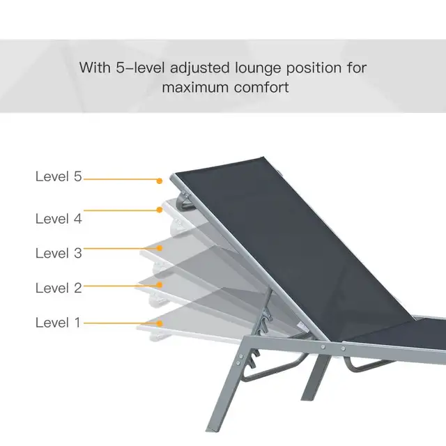 Sun Lounger, Outdoor Chaise Lounge with 5-Position Backrest for  in Patio & Garden Furniture in Markham / York Region - Image 5