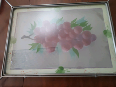 Glass tray with metal handles, View more