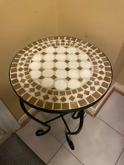 Beige and brown colour mosaic tile top Black metal base