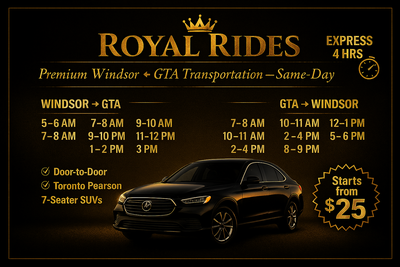 Daily Windsor to Toronto Rideshare, View more