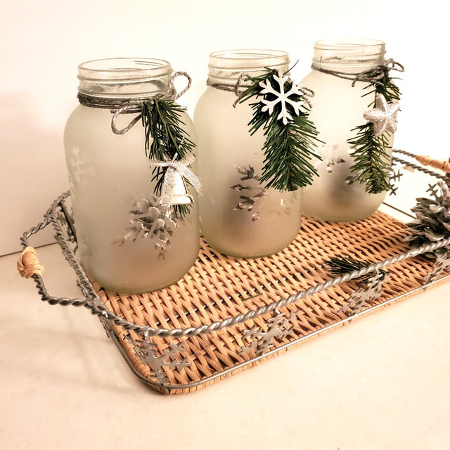 Metal Snowflake Tray With Three Frosted Mason Jars in Holiday, Event & Seasonal in Kitchener / Waterloo - Image 4