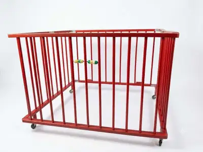 Vintage wooden folding playpen, View more