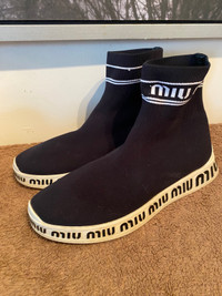 Miu Miu by Prada Sneakers Boots Logo Black Knit Logo Sock Bootie