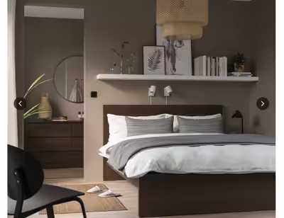 MALM - IKEA Bed frame, high, dark brown veneer/ Queen No mattress included. Wood veneer gives you th...