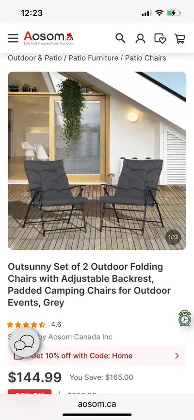 Outdoor Folding Chairs with Adjustable Backrest, Padded Camping Chairs for Outdoor Events, Grey $20+...