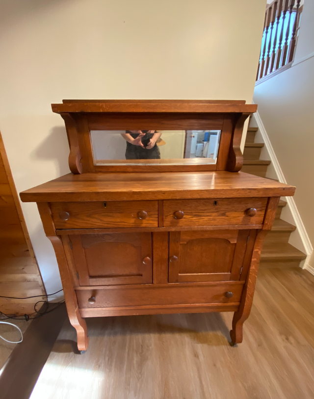 Antique Tiger Oak Buffet with Mirror in Hutches & Display Cabinets in Lethbridge - Image 3