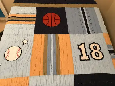 “Sports Themed” Quilt Set - $35 / Sports Themed Lap Table - $10, View more