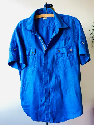 Chemise homme 100% lin bleu roi (L), View more