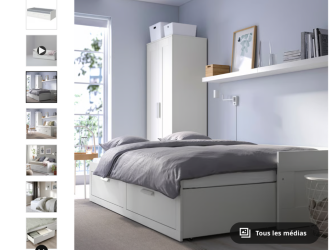 Lit IKEA blanc  2 places, 2 tiroirs, 2 matelas neufss., View more