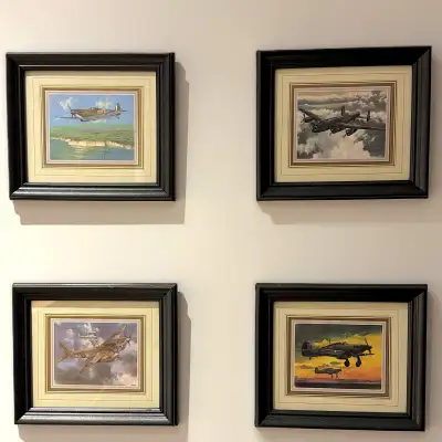 Four Michael Roffe Small WWII Airplane Prints / Spitfire, Hurricane, Lancaster, Mosquito / Michael R...