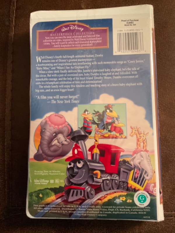 DUMBO Walt Disney Masterpiece Collection VHS New Arts