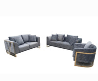 Victory Gold Design Grey Velvet 3pcs Sofa Set affordable price 