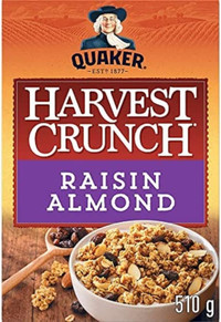 75 CENTS Quaker Harvest Crunch Raisin&Almond Granola Cereal 510g