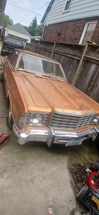 This classic vintage Ford LTD is a project car featuring a distinctive gold exterior and a tan inter...