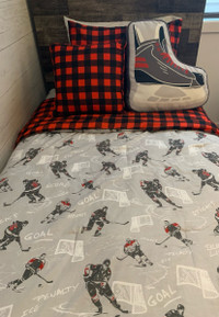 Hockey Theme Comforter Set - Grey/Red/ Black - Twin