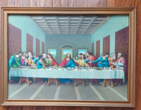 VINTAGE JESUS Last Supper large framed painting (30"x22")