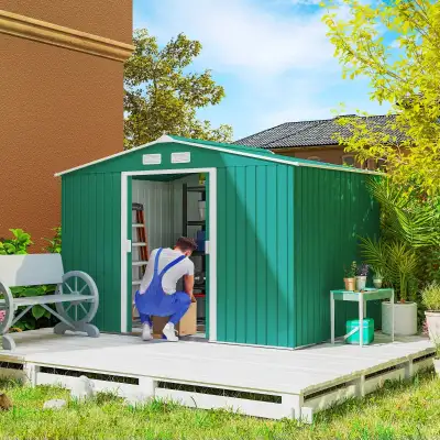 [Mixed color]9.1' x 6.4' x 6.3' Garden Storage Shed w/ Foundatio, View more
