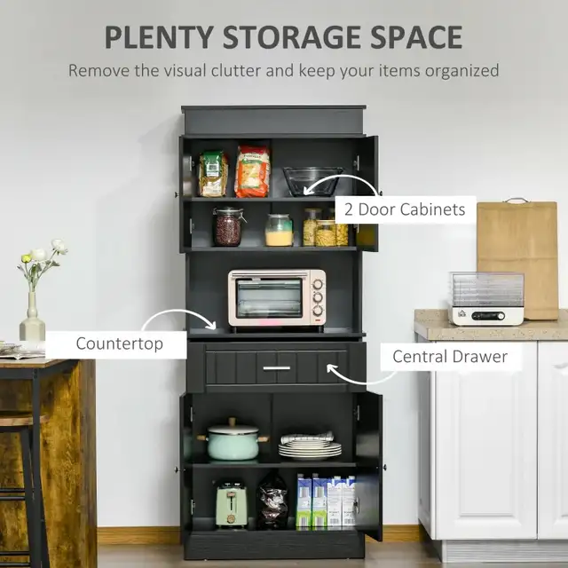 72" Kitchen Pantry Cabinet, Freestanding Buffet with Hutch, Cupb in Hutches & Display Cabinets in Markham / York Region - Image 7