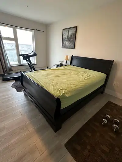 This full queen-size bedroom set includes a stylish bed frame and a matching nightstand, perfect for...