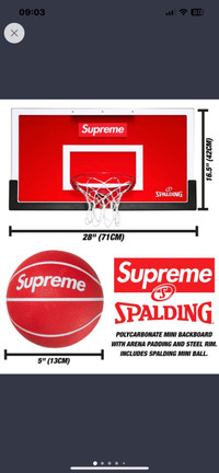 Supreme Spalding Mini Basketball Hoop Backboard NEW