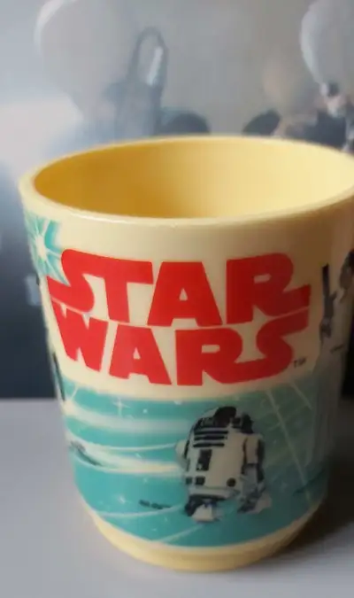 Star Wars 1977 DEKA Cup Mug Plastic Vader Luke Leia R2-D2 C-3PO. Storage auction find been stored wi...