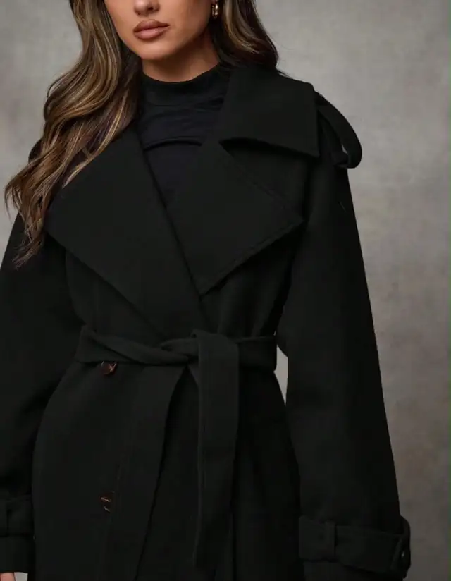 Belted Double Breasted Faux Wool Coat in Women's - Tops & Outerwear in City of Montréal - Image 4