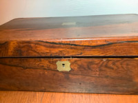 Ant Walnut/Oak w Brass Leather Inlay Folding Lap Desk Orig Key
