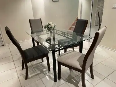 Glass Table and 4 chairs , View more