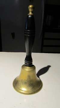 Antique brass school bell w/ wood handle.