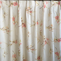 Drapes, Curtains, 1 pair, Cream Cotton, Flowers, Pinch Pleat