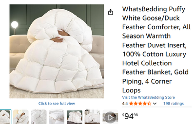 King Puffy White Goose/Duck Feather Comforter, All Season Warmth, View more