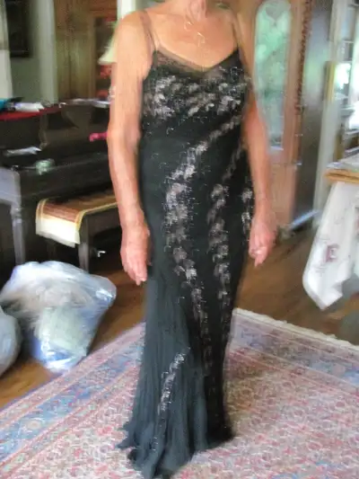 This pure silk, bias cut evening gown is ready for your formal winter activities. Fits sizes 2 - 7.P...