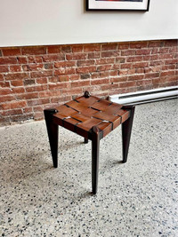 1960s Teak and Leather Stool by Edmond Spence