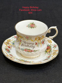 Happy birthday vintage Bone China tea cup set Queen’ s England 
