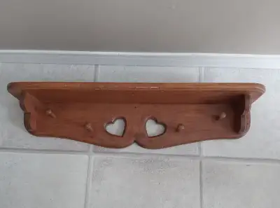 Rustic Wooden Wall Shelf with Heart Cutouts, View more