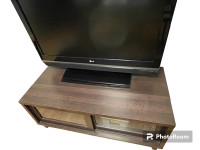 TV STAND dark brown wood with glass sliding doors