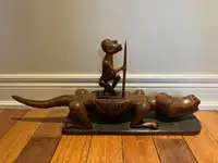 Impressive Old African / Asian Carved Alligator Box