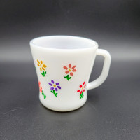 Vintage Federal Glass Mug With Hand-Painted Flowers White Milk G