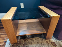 Teak Mid Century Modern Side Table with Smoked Glass Top