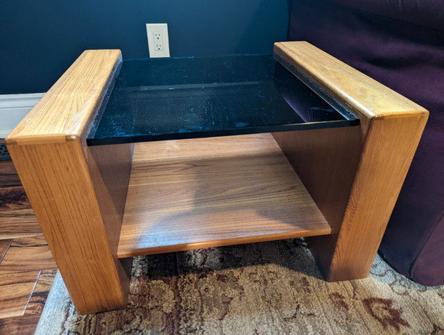 Teak Mid Century Modern Side Table with Smoked Glass Top in Coffee Tables in Hamilton