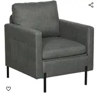 HOMCOM Fabric Armchair with Side Pockets - Dark Grey