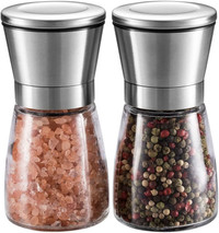Two Stainless Steel Refillable Salt and Pepper Grinders