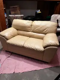 Beige Leather Loveseat - Greatcondition