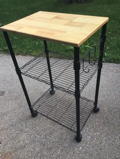 Moving Metal w/wood top  cart/table w/casters 21" x 15" x 35" H, View more