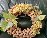 Handmade wreath of wine corks and vines