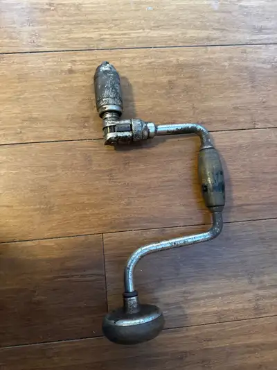 This is a rare highly collectible vintage Stanley bit brace hand drill, likely a Model 813G or simil...