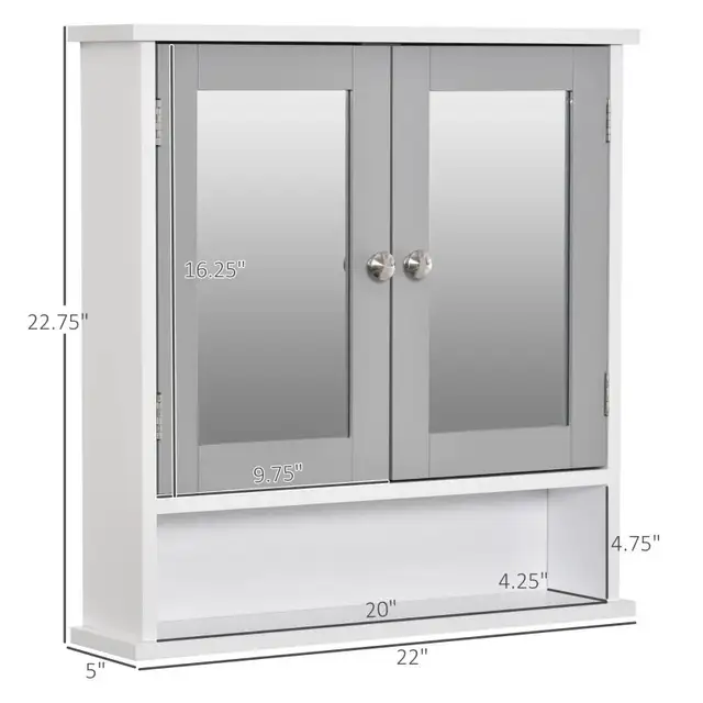 Wall-Mounted Bathroom Mirror Cabinet with Double Doors, Open She in Bookcases & Shelving Units in Markham / York Region - Image 3