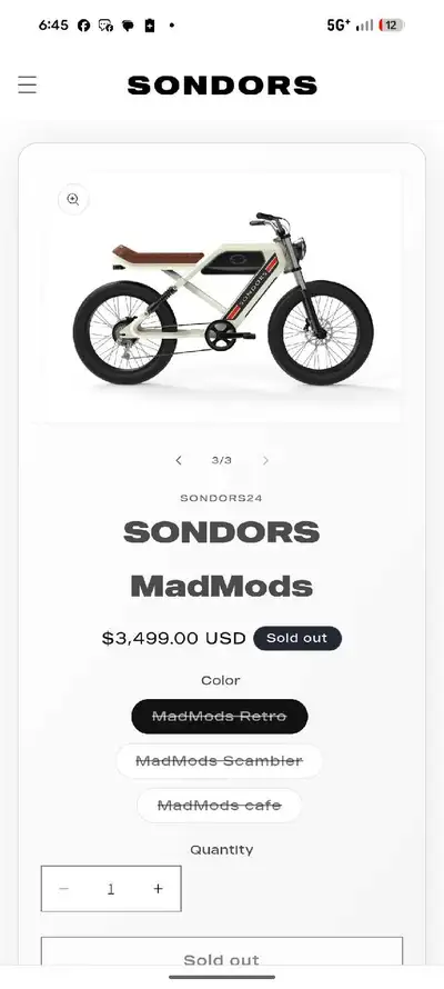 2022 Sondors Madmods e-bike. Very low mileage, battery only cycled twice. Price includes a bunch of...
